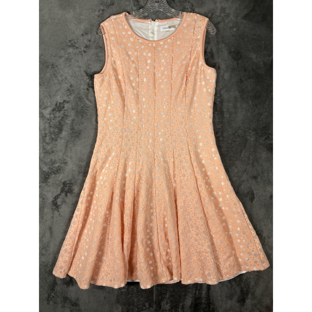 Calvin Klein Nectar Peach floral perforated fit-and-flare dress Women's Size 12 - Picture 1 of 6